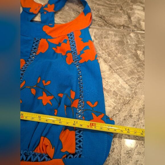 Anthropology ABEL THE LABEL Charlotte Floral Boho Halter Blue Long Maxi Dress L - Picture 10 of 10